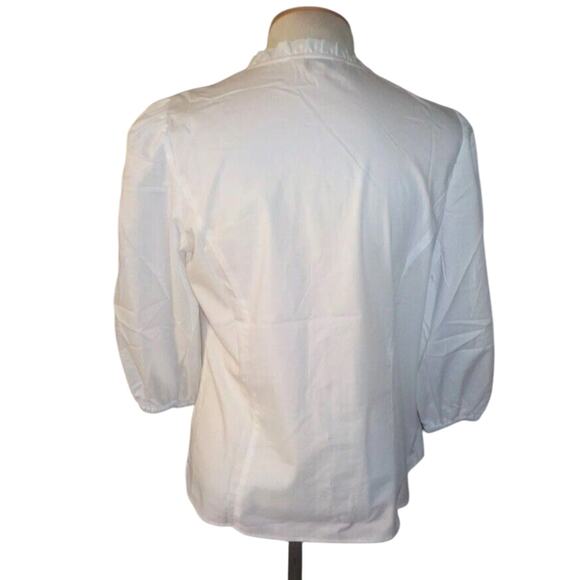 NANETTE LEPORE SIZE XXL BRILLIANT WHITE 3/4 PUFF SLEEVE BUTTON FRONT BLOUSE - Picture 3 of 7